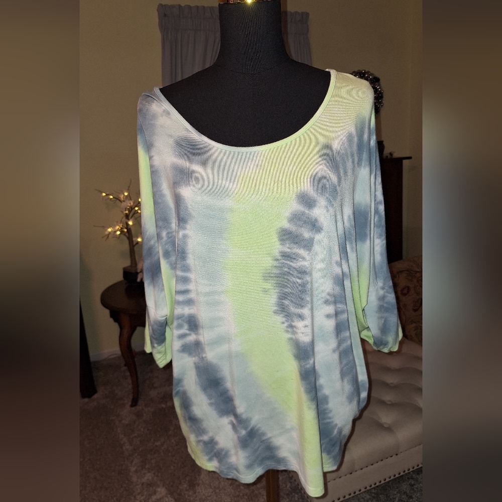 SO Women's Tie-Dye Long Sleeve Top - Blue and Green